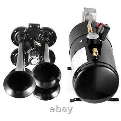 0.8 Gal 4 Trumpet Air Horn Kit 150DB 12V 150psi Air Compressor Tank Black