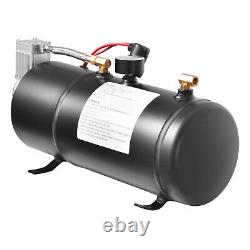 0.8 Gal 4 Trumpet Air Horn Kit 150DB 12V 150psi Air Compressor Tank Black