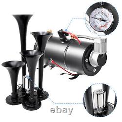 0.8 Gal 4 Trumpet Air Horn Kit 150DB 12V 150psi Air Compressor Tank Black