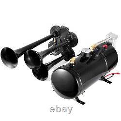 0.8 Gal 4 Trumpet Air Horn Kit 150DB 12V 150psi Air Compressor Tank Black