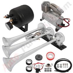 150DB 12V 3Trumpets Air Horn Compressor Tank Kit 0.5GAL For Car Truck Boat Ship