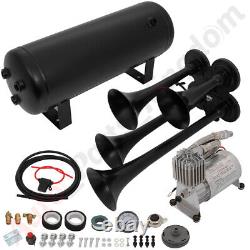 150DB 12V 4 Trumpets Air Horn Air Compressor & Tank Kit For Car Train Truck Boat