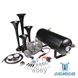 1.5G 150psi Train Horn Kit Air Tank 4 Trumpets For Truck Car Semi Loud System