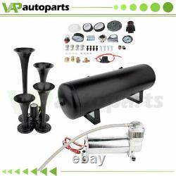 200psi 3Gal 4 Trumpets Train Horn Kit For Truck Car System Air Tank Compressor