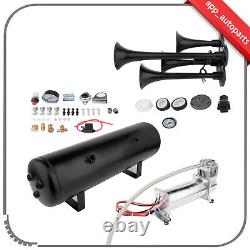 200psi 3 GAL 4 Trumpets Air Tank Train Horn Loud Kit for Truck Car Semi System