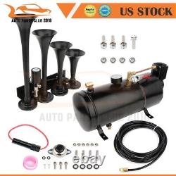 4 Trumpet Train Sound Air Horn Full System Kit Include Air Tank Compressor