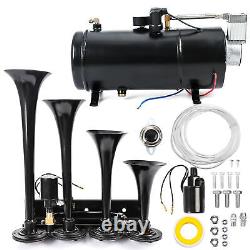 4 Trumpets 150dB 150psi 1 Gallon Air Tank Compressor Kit 12V For Train Car Truck