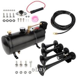 4 Trumpets 1G Air Tank 135dB 150psi Black Steel Train Horn Kit For Truck Car