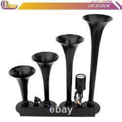 4 Trumpets 1G Air Tank 135dB Black Steel Train Horn Kit For Truck Car 150psi