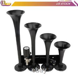 4 Trumpets 1G Air Tank 135dB Black Steel Train Horn Kit For Truck Car 150psi