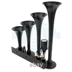 4 Trumpets 1G Air Tank 135dB Black Steel Train Horn Kit For Truck Car 150psi