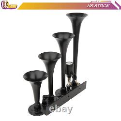 4 Trumpets 1G Air Tank 135dB Black Steel Train Horn Kit For Truck Car 150psi