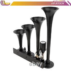 4 Trumpets 1G Air Tank 135dB Black Steel Train Horn Kit For Truck Car 150psi