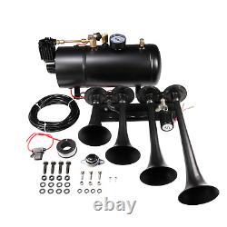 4 Trumpets Train Horn with 1G Air Tank Kit 150psi For Pickup Truck Car Loud System