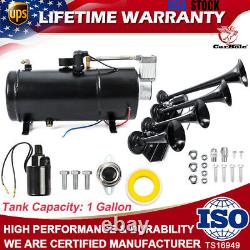 4 Trumpets Train Horn with 1G Air Tank Kit For Truck Car Pickup Loud System 150PSI