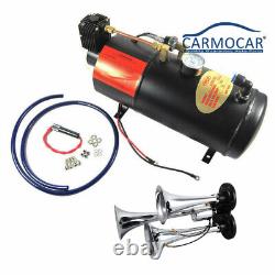 Air Compressor with 3-Trumpet Train Air Horn Kit 150dB+125 PSI Air System 12V