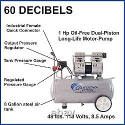 Air Tools 8010 Steel Tank Air Compressor Ultra Quiet, Oil-Free, 1.0 hp, 8 gal