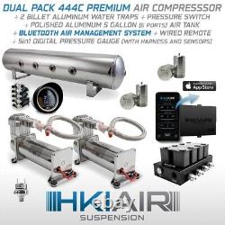 Kit 2 HKI Air Compressors + 2 Filters + Bluetooth + Aluminum Air Tank + Gauge