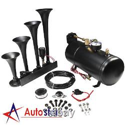 Loud System 1G Air Compressor Tank 150psi 4 Trumpets Train Horn Kit Truck Car