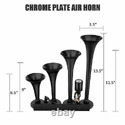Train Air Horn Kit Full Systems 4 Trumpet 1G Air Tank 150PSI For Truck Pickup