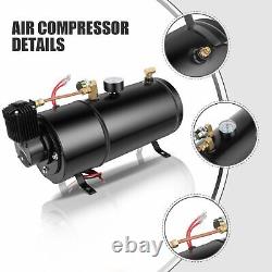 Train Air Horn Kit Full Systems 4 Trumpet 1G Air Tank 150PSI For Truck Pickup