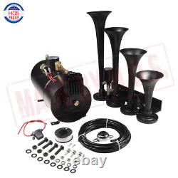 Train Horn Kit 1G Air Tank 150psi 4 Trumpets For Truck Car Pickup Loud System