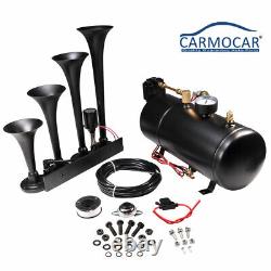 Train Horn Kit For Truck -1G Air Tank & 150psi Compressor /4 Trumpets Air Horn