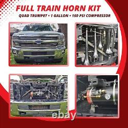 Train Horn Kit For Truck/car/pickup Loud System /1g Air Tank /150psi /4 Trumpets