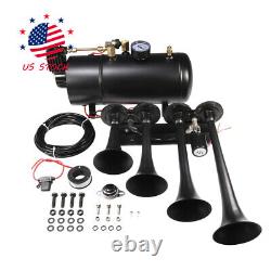 Train Horn Kit Loud System 4 Trumpets 1G Air Tank 150PSI For Truck Car Pickup