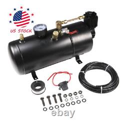 Train Horn Kit Loud System 4 Trumpets 1G Air Tank 150PSI For Truck Car Pickup