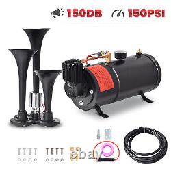 Train Horns Kit 4 Trumpet Air Horn Kit 150 psi Air Compressor 1 Gal/3.7 L Tank