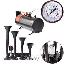 Train Horns Kit 4 Trumpet Air Horn Kit 150 psi Air Compressor 1 Gal/3.7 L Tank