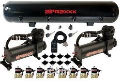 Airmaxxx Noir 480 Compresseurs pour suspension pneumatique 1/2 Soupapes en laiton Noir 7 Interrupteurs et Réservoir