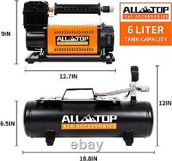 Compresseur d'air avec réservoir de 6L, kit de gonfleur portable 12V et réservoir en acier sans huile