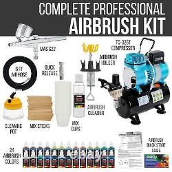 Kit compresseur avec réservoir d'air Master Gravity Airbrush et ensemble de peinture acrylique de 24 couleurs