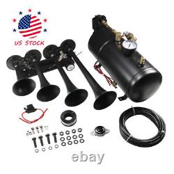 Kit de klaxon de train Système fort 4 trompettes 1G Réservoir d'air 150PSI Pour camion voiture Pickup