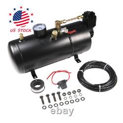 Kit de klaxon de train Système fort 4 trompettes 1G Réservoir d'air 150PSI Pour camion voiture Pickup