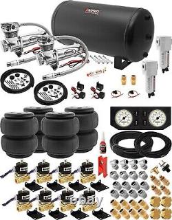 Kit de suspension pneumatique pour camion/voiture avec sacs, levage/abaissement/ressort, compresseur double, réservoir de 6G.