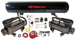 Pack double compresseurs d'air Airmaxxx X-Series et kit de câblage avec réservoir en acier de 5 gallons à 7 ports